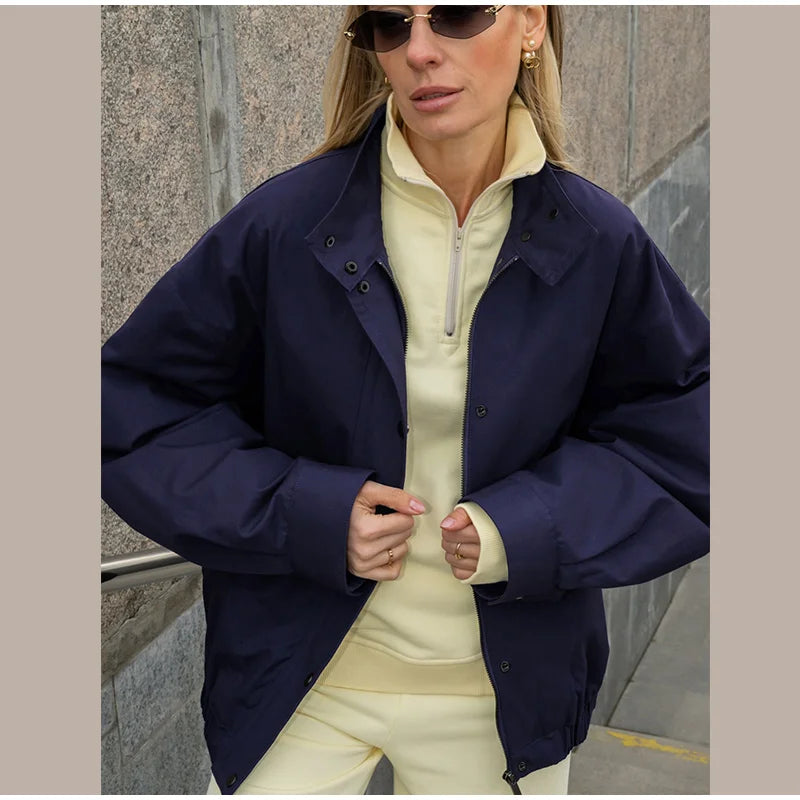 Elegant Stand Collar Single Breasted Jacket for Women