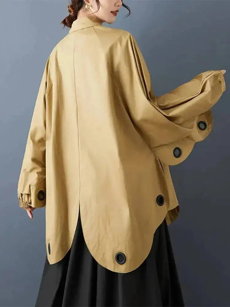 Casual Loose Batwing Sleeve Button Polo Shirt for Women