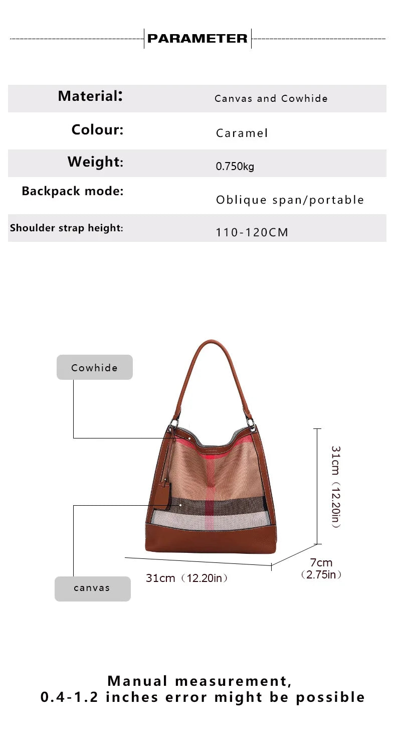 Versatile Large Capacity Plaid Canvas Messenger Bag for Women