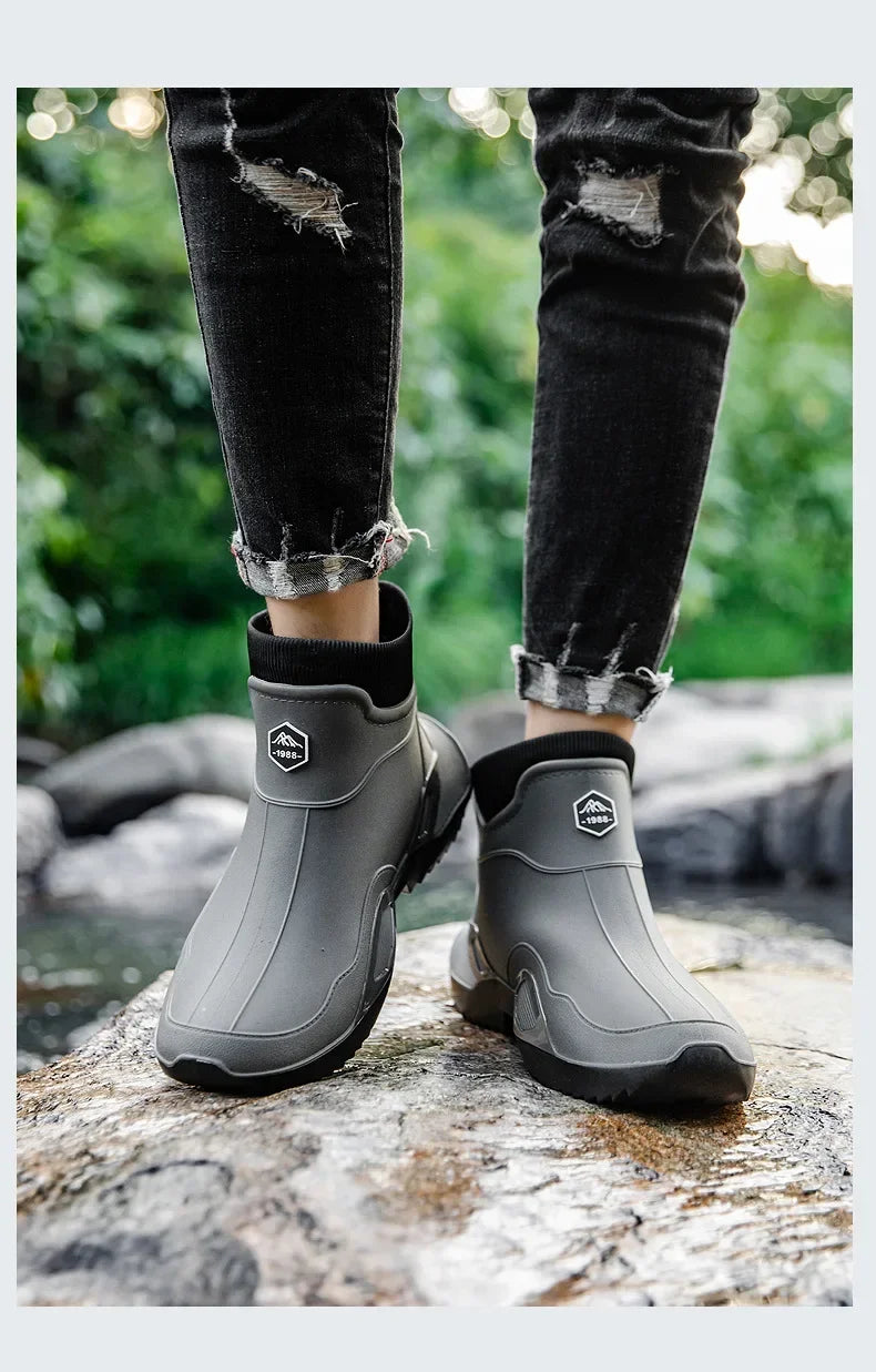 Round Toe Waterproof Ankle Rain Boots