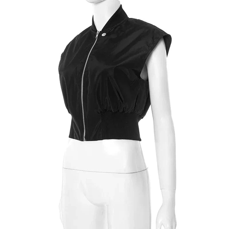 Joskaa Casual Black Cardigan Tops Women Hipster O-Neck Sleeveless Zipper Vests Jackets 2025 Summer Outerwear Y2K Streetwear
