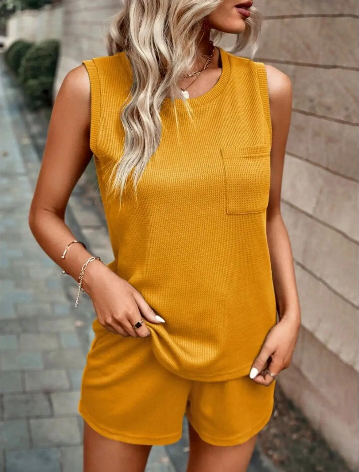 Loose Fit Sleeveless Casual Two Piece Set for Women