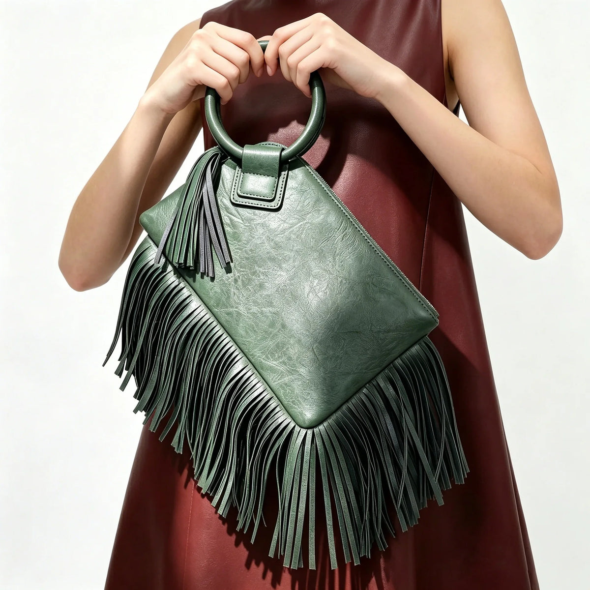 Vintage Tassel Fringe Zipper Clutch Handbag for Women