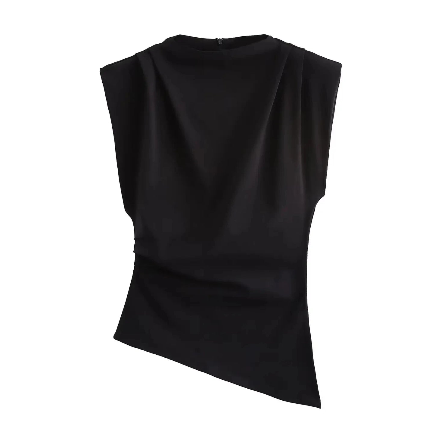 Retro Solid Color Asymmetrical Zipper Top for Women