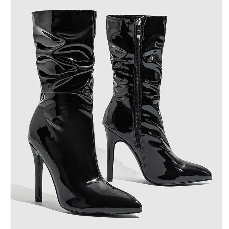 Pointed Toe Stiletto High Heel Mid-Calf Boots for Women