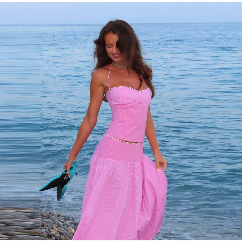 Elegant Backless Sleeveless Two Piece Set For Women