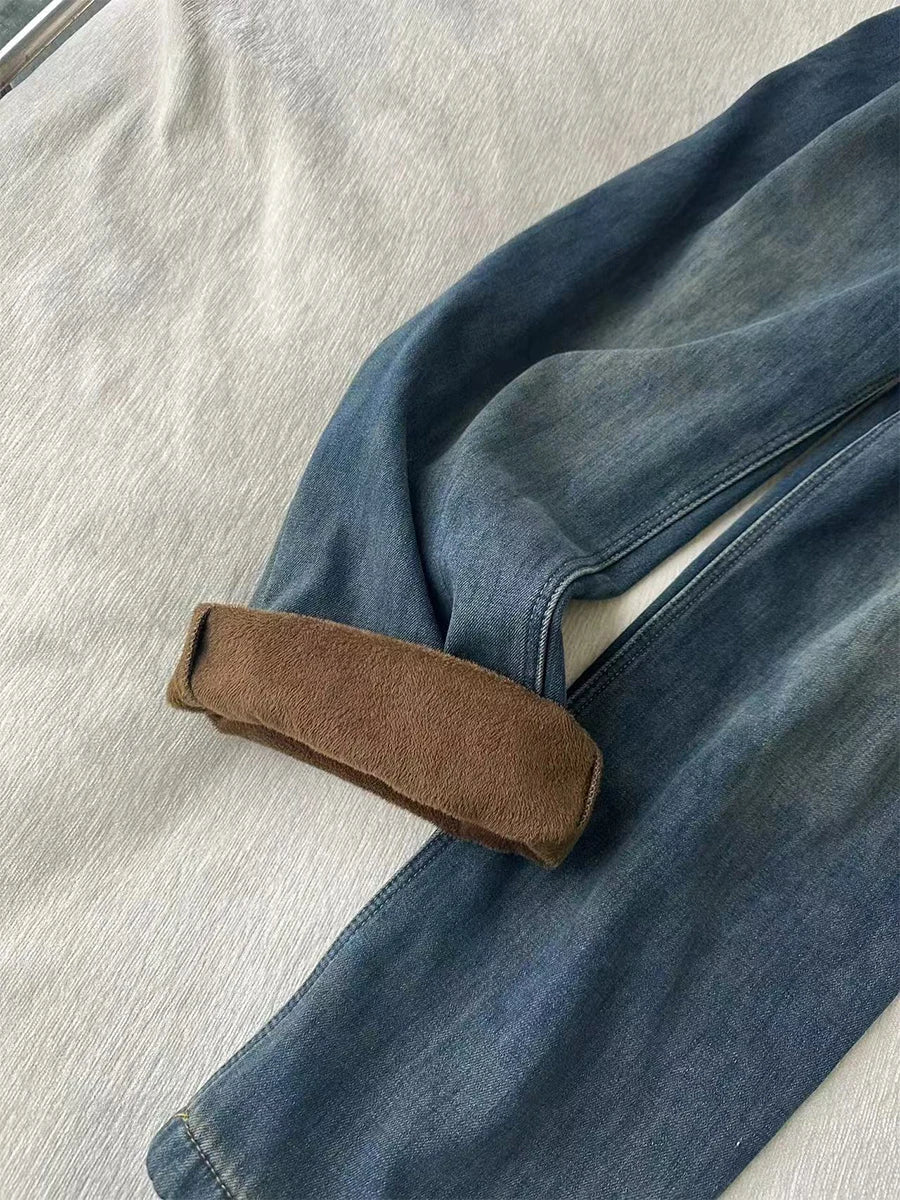 Velvet Baggy High Waist Denim Jeans