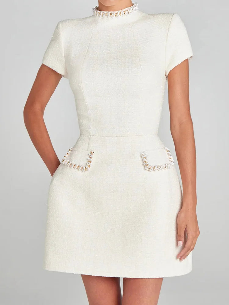 Summer Autumn Patchwork Slim Fit Party Dress, Women 2025 Vintage Backless O Neck Mini Dress, Sexy Sleeveless Pocket Ladies Dress