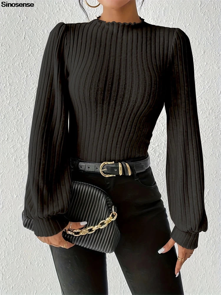 Long Sleeve Ribbed Knit Slim Fit Bodysuit for Women