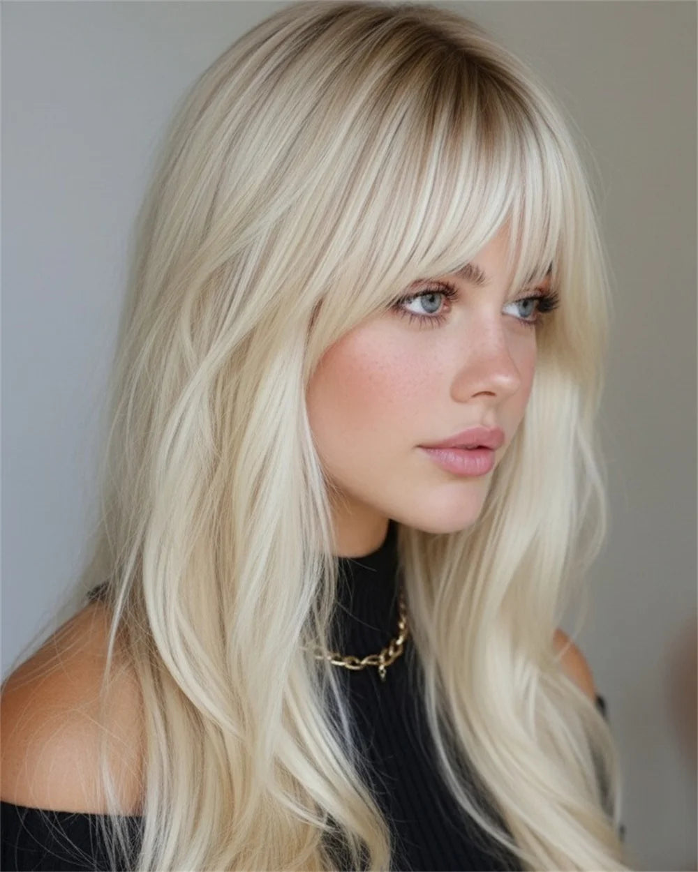 Platinum Blonde Synthetic Wig With Bangs