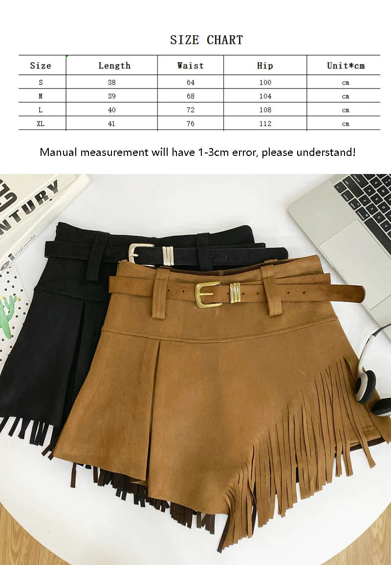 Tassel Detail Faux Suede Shorts