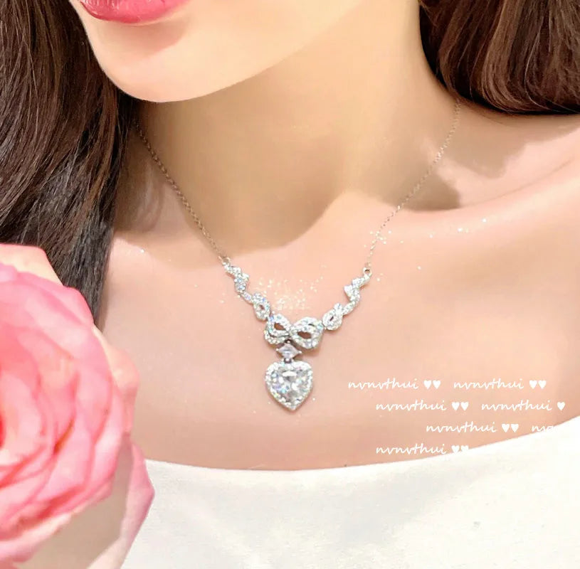 Heart Zircon Pendant Necklace in Sterling Silver for Women