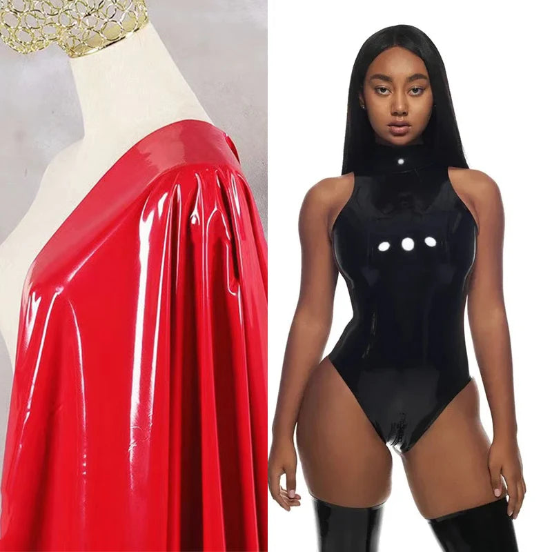 Classic High Neck Sleeveless Wet Look Bodysuit For Women