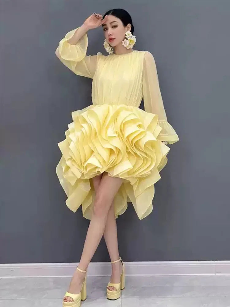 Ruffled High Low Evening Dress