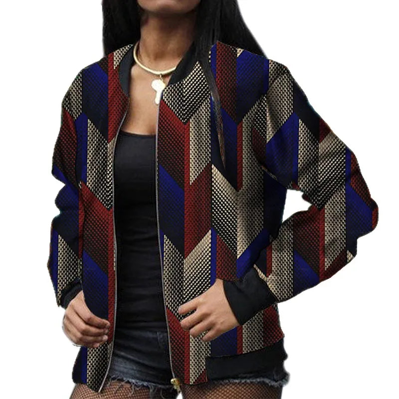 Stylish Elastic Waist African Print Jacket for Women