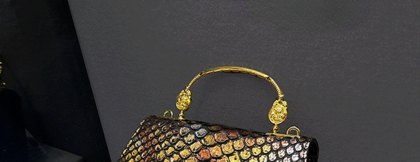 Dragon Scale Crocodile Print Cowhide Handbag for Women