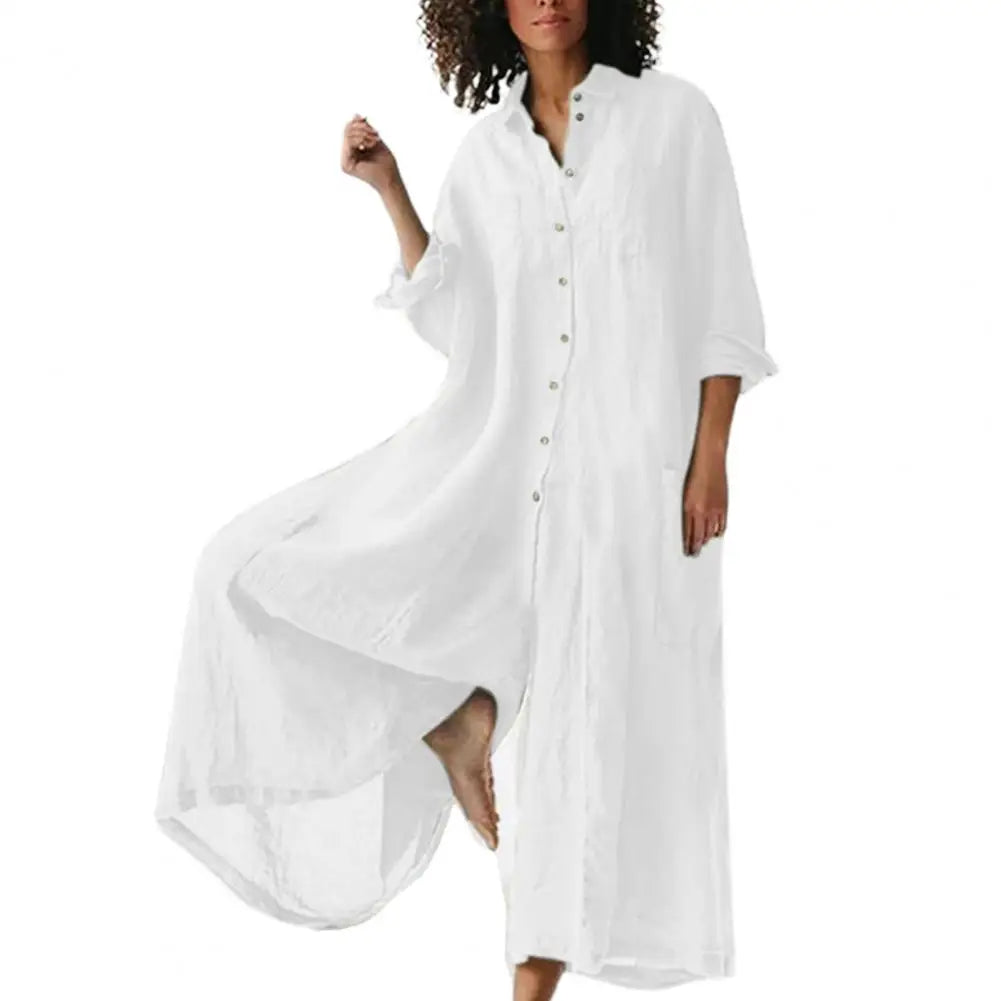 Oversized Cotton Linen Wide Leg Jumpsuit with Pockets for Women