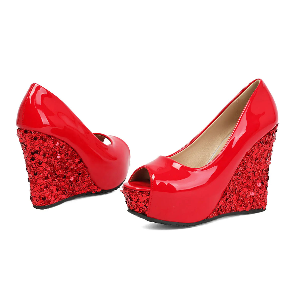 Sparkly Sequin Peep Toe Platform Wedge Sandals for Women