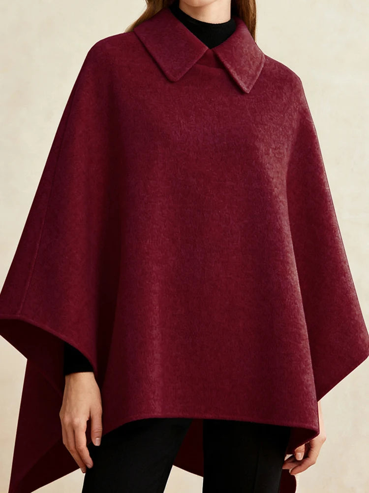 Elegant Patchwork Long Cape Coat With Turn-Down Collar for Women