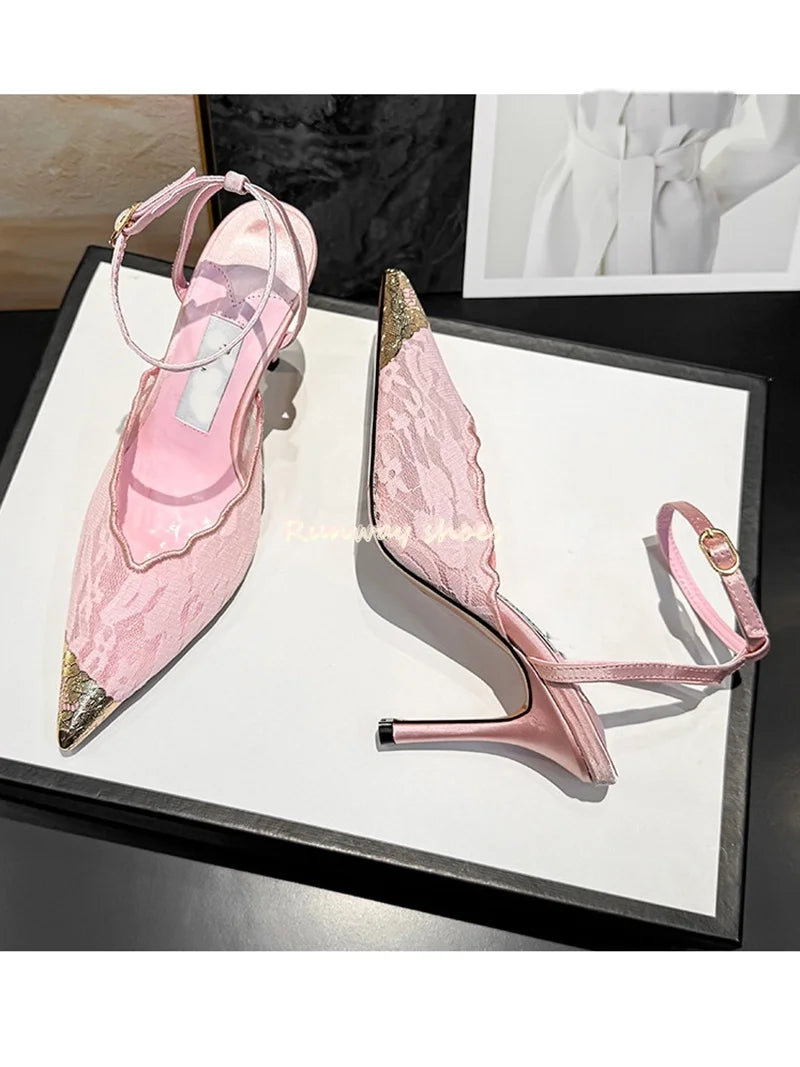 Pointed Color Blocking Lace Breathable Stilettos for Women