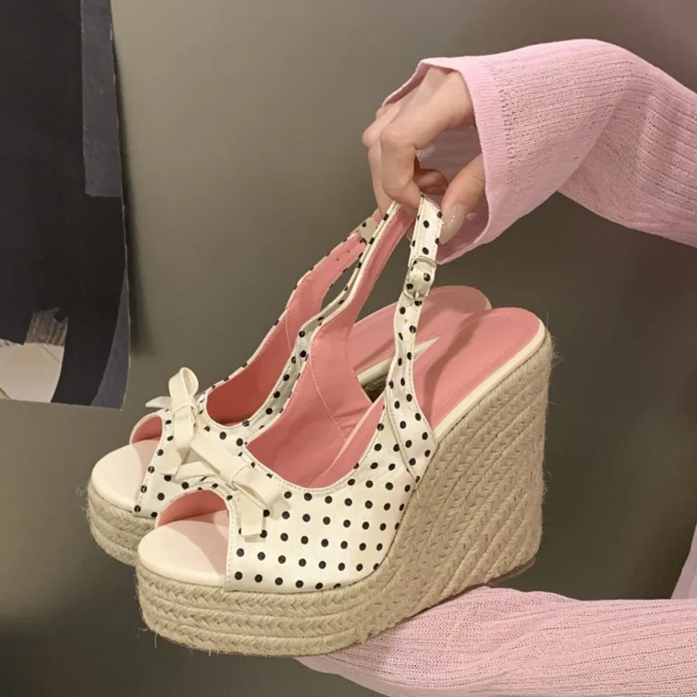 Casual Summer Woven Grass High Wedge Sandals for Women