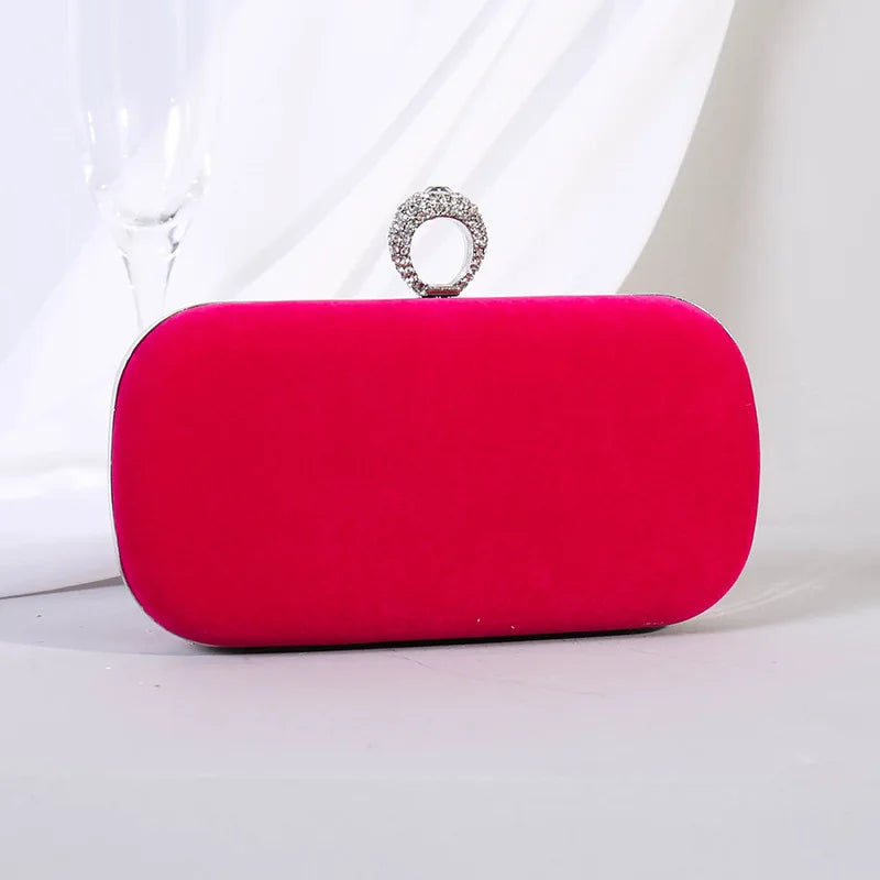 Velvet Rhinestone Chain Strap Evening Clutch Bag for Women