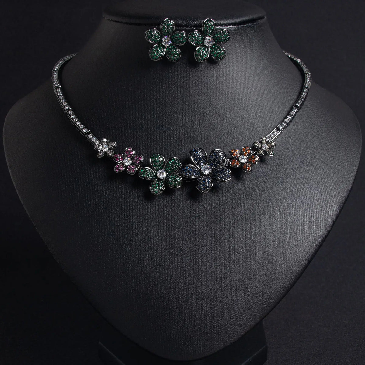 Zircon Flower Necklace And Earring Set