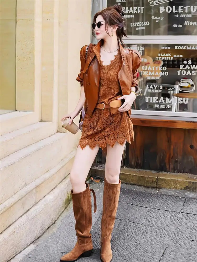 Elegant Korean Lace Suspender Midi Dress for Women