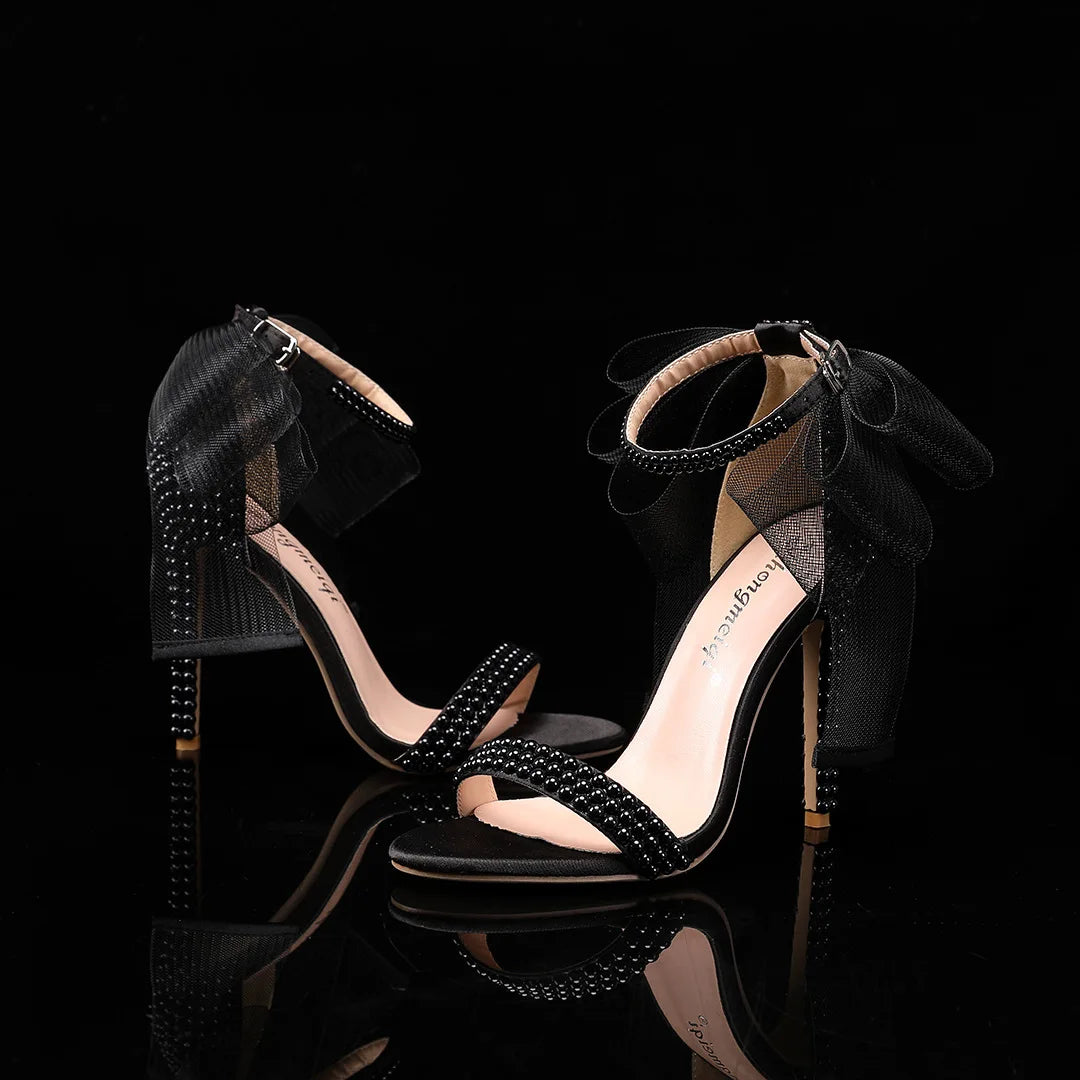 Elegant Pearl Beaded Mesh Bowknot Sandals for Women