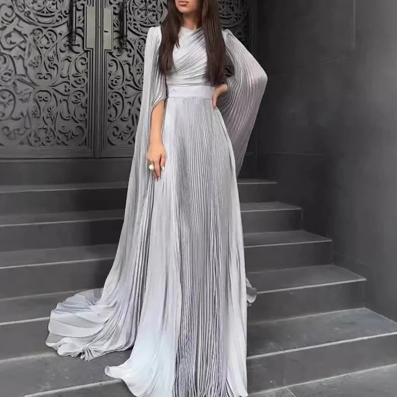 Pleated Solid Color Robe Dress