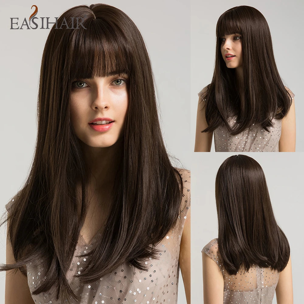 Heat Resistant Long Straight Ombre Bangs Wig for Women