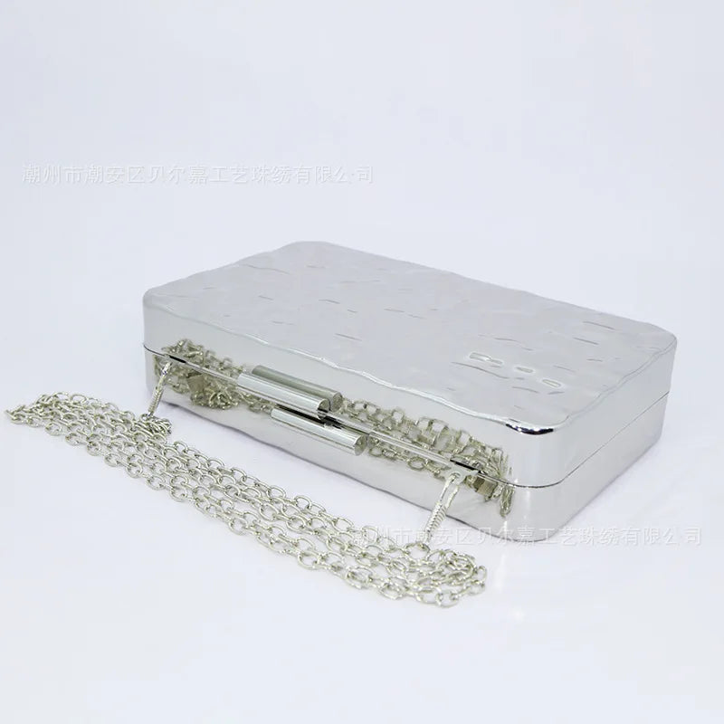Luxury Silver Wavy Chain Evening Handbag for Women
