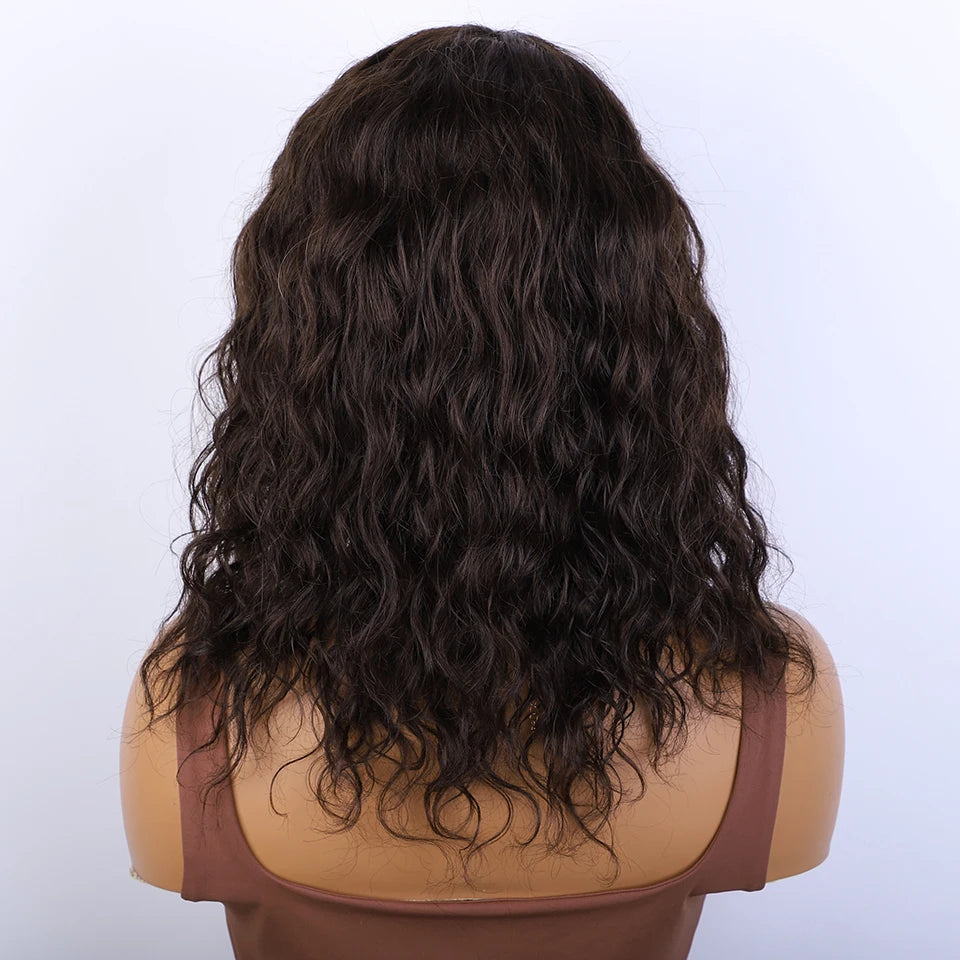 Natural Brown Pixie Cut Water Wave Human Hair Wig For Women