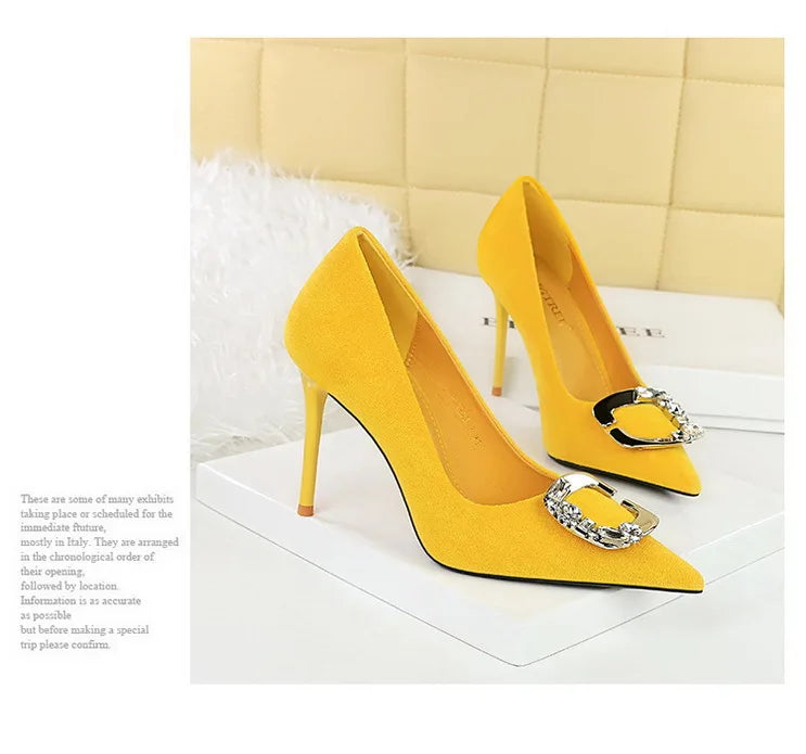 Elegant Rhinestone Buckle Suede High Heel Pumps for Women