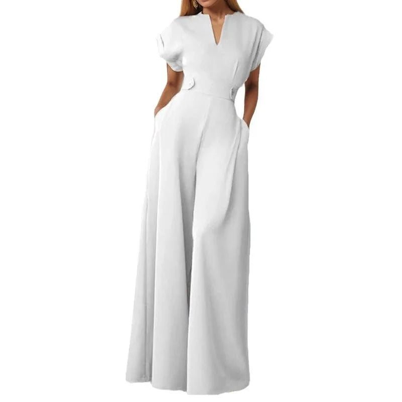Elegant V Neck High Waist Wide Leg Sleeveless Jumpsuit for Women