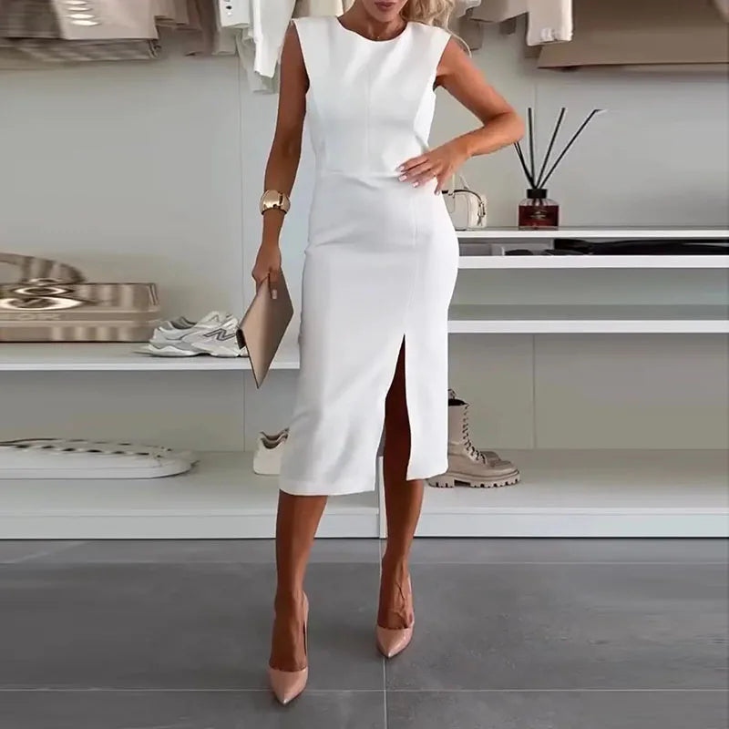 Elegant Sleeveless Split Summer Dress With Side Zipper For Women