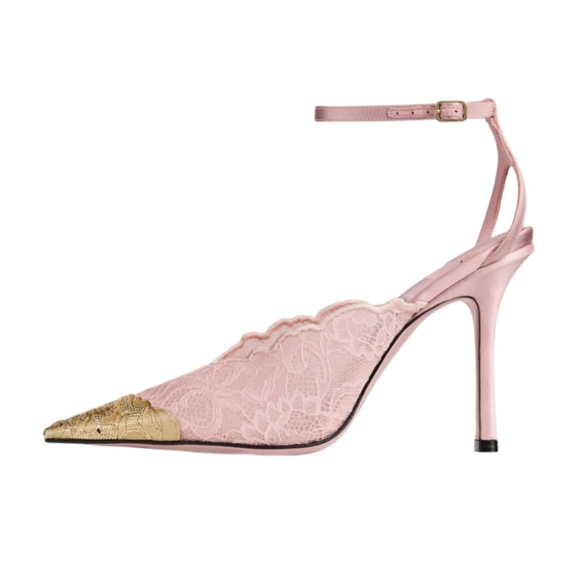 Lace Gold Embroidered Slingback Stiletto Heels for Women