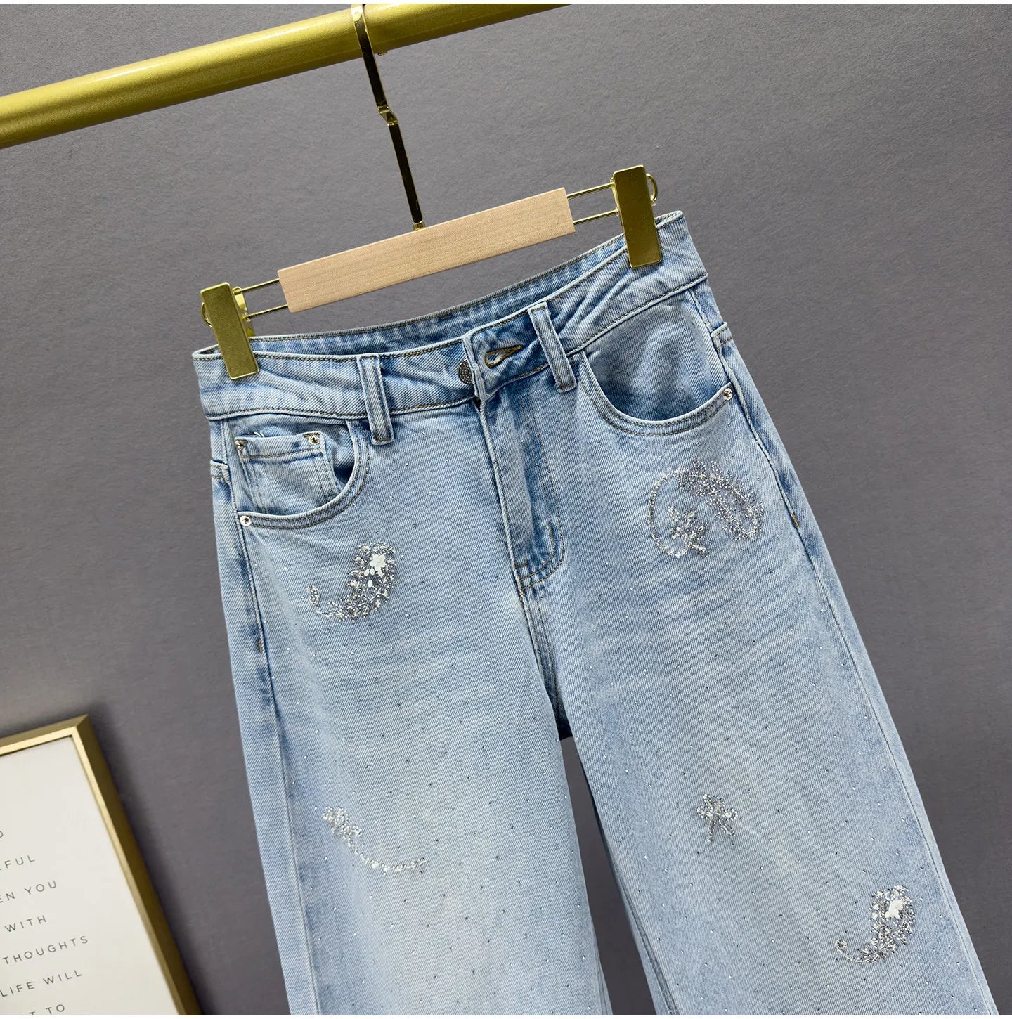 Heavy Hot Diamond Denim Loose Pants Women's 2026 Spring New Fashion High Waist Loose Slimming European Goods Long Mop Pants