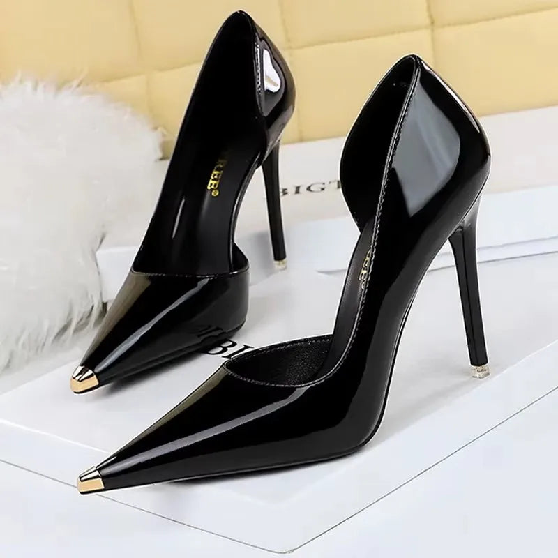 Pointed Toe Patent Leather Stiletto Pumps for Women