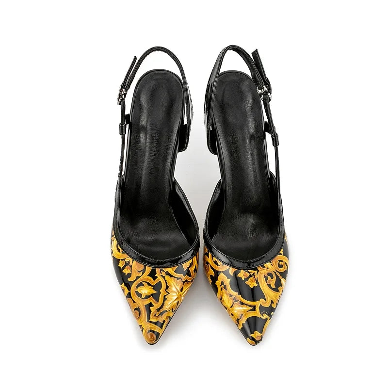 Floral Print Elegant Stiletto Sandals Open Toe for Women