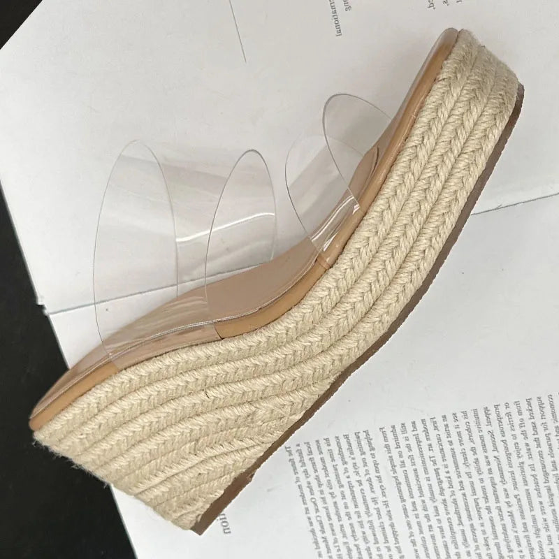 2025 Platform Ladies Wedges Slides Slippers Shoes Female Pumps Shoes Fashion Transparent Footwear Women Wedges Slippers Big Size