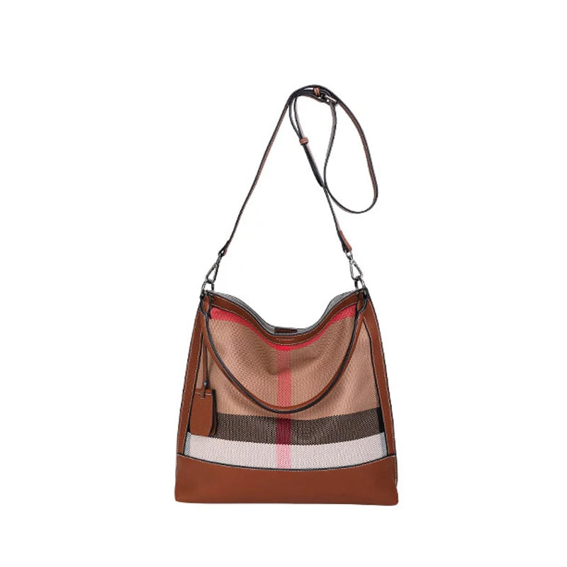 Versatile Large Capacity Plaid Canvas Messenger Bag for Women