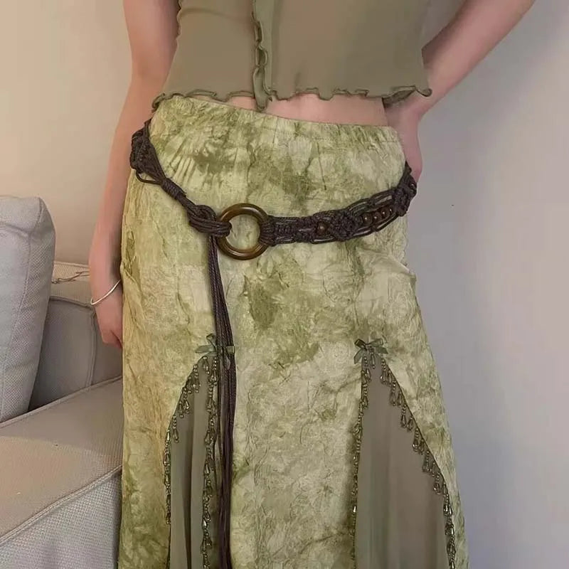 Vintage Handmade Woven Beaded Waist Chain for Women