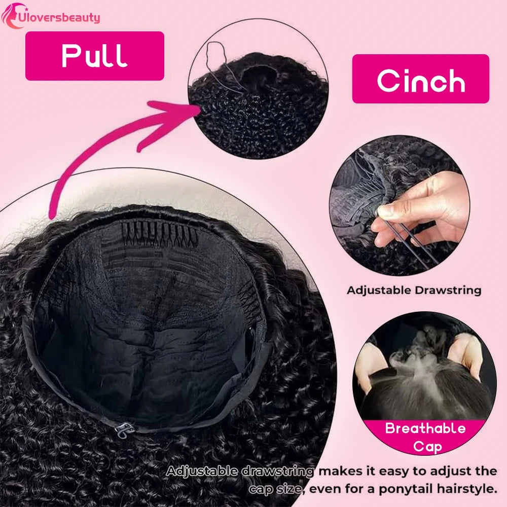 Curly Human Hair Half Wig With Glueless Cap for Women