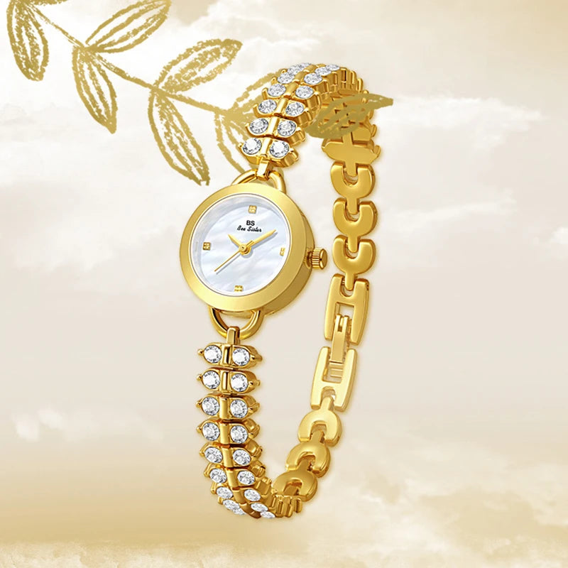Small Diamond Accent Gold Chain Quartz Watch for Women