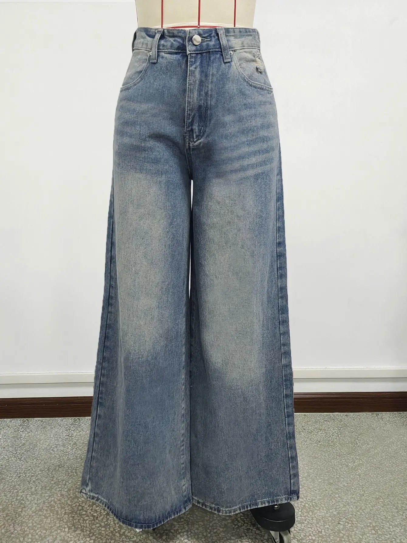 Retro Baggy Jeans Women Clothing Street Fashion Washed Distressed High Waisted Jeans Woman Casual Wide Leg Jeans Pants