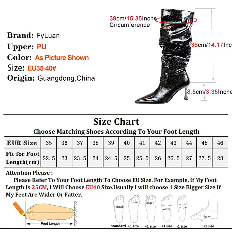 Pointed Pleated Knee Stiletto Boots