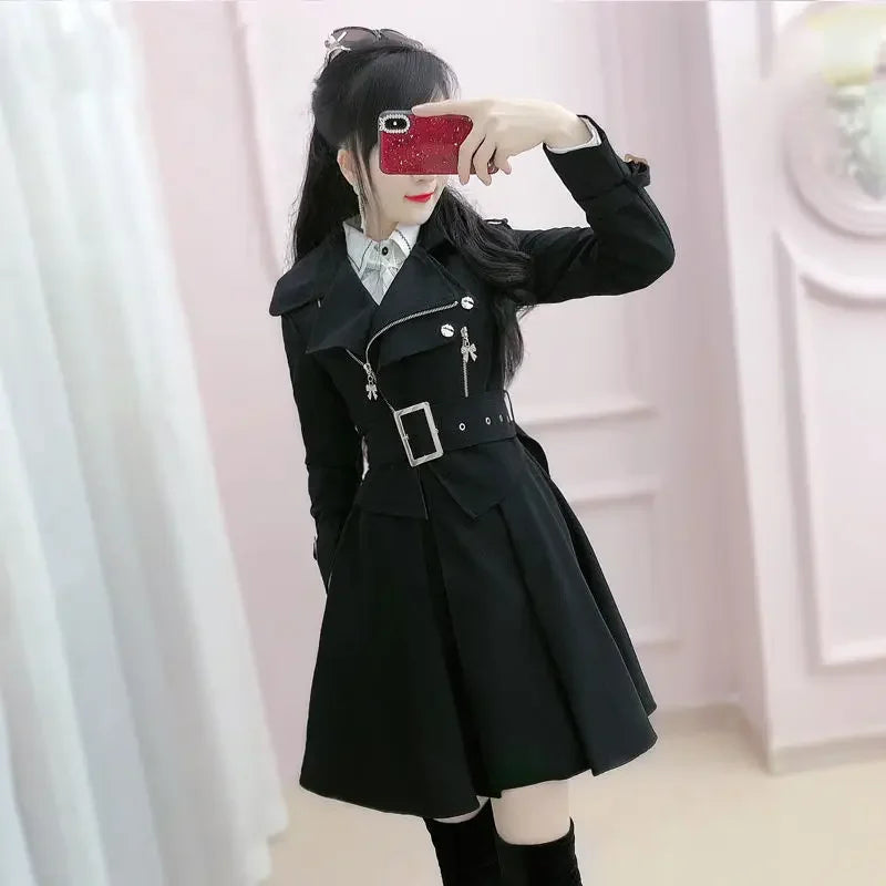 2025 Spring and Autumn Women's Windbreaker Beige British Trench Coat Mid Length Long Sleeved Fashionable Clothing
