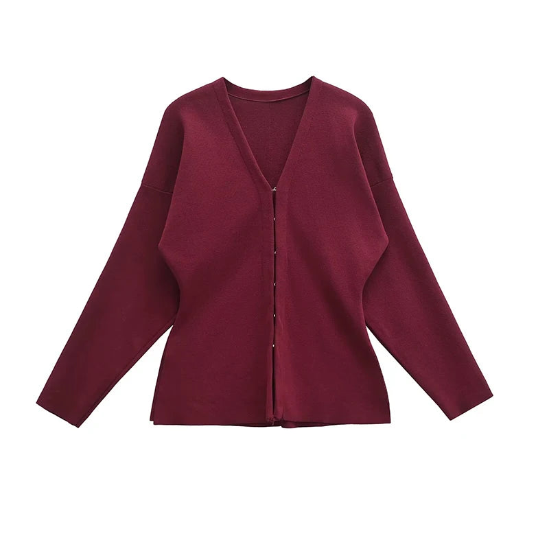 Elegant Knit Two Piece Set With Front Cutout and V Neck For Women