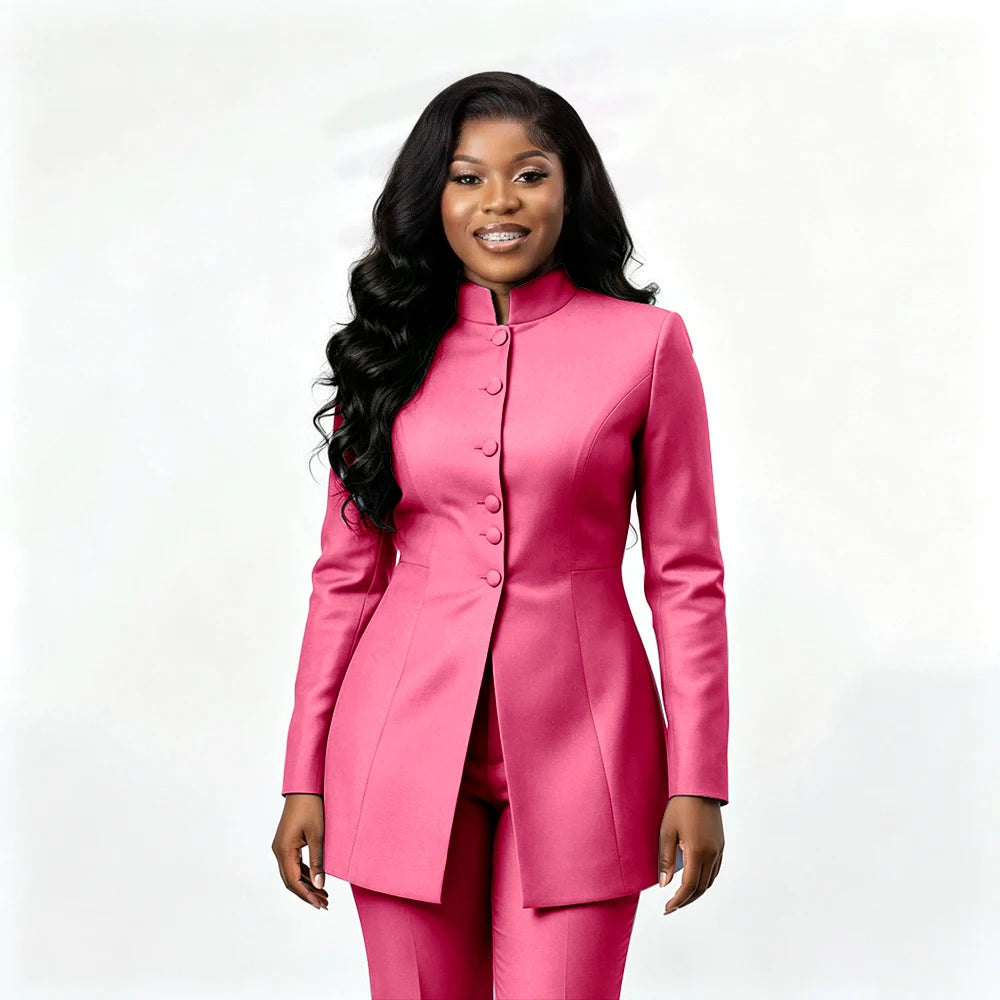 Smart Casual Two Piece Knit Blazer Set with Pants for Women